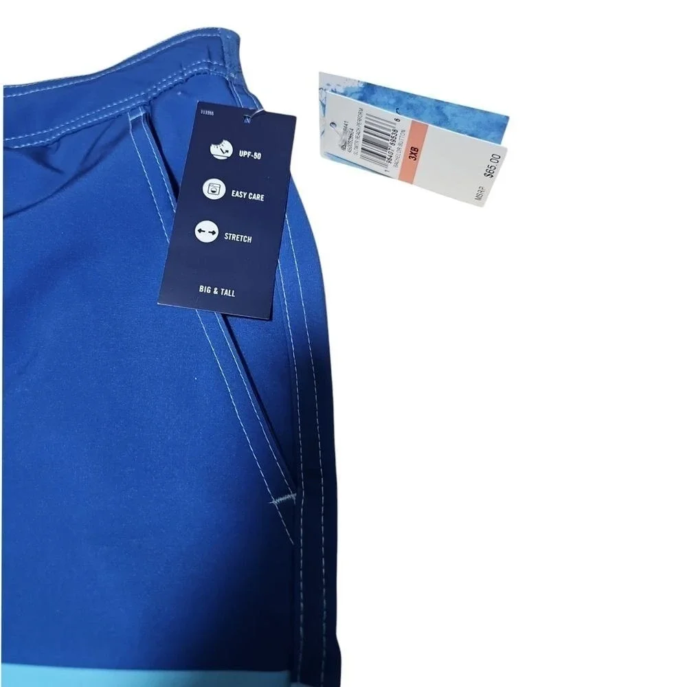 IZOD‎ Saltwater Mens Blue Colorblock Swim Trunks UPF-50 Stretch Shorts 3XB New